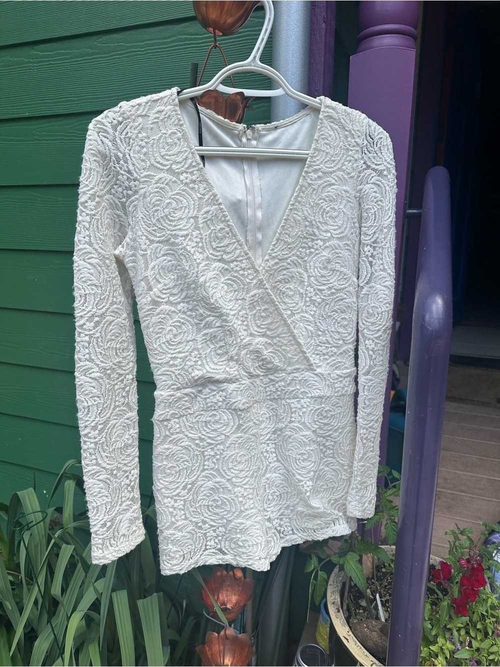 White Long-Sleeve lace romper